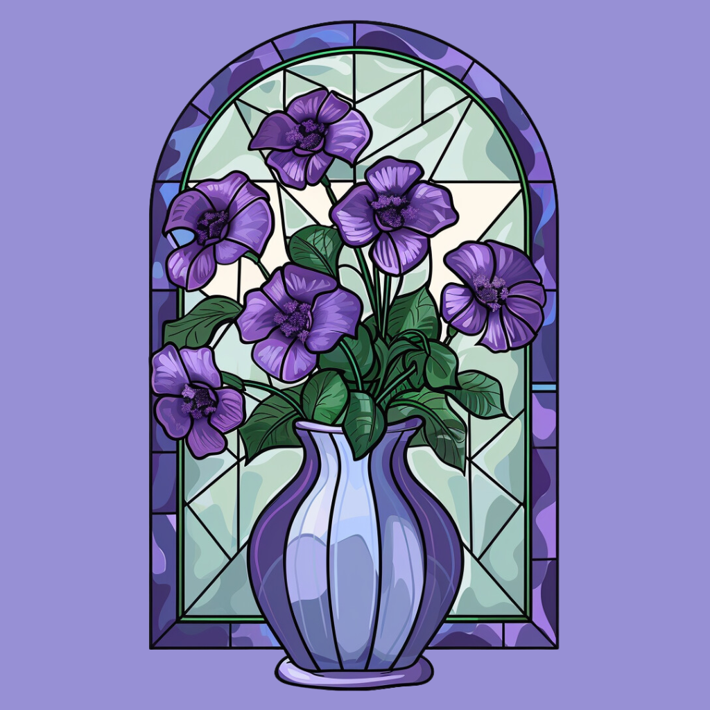 Purple Flower Vase In The Window Abstract Diamond Art Kit