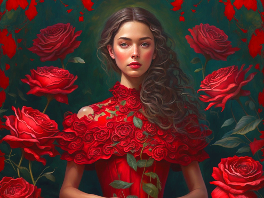Red Rose Dress Girl Diamond Art Kit
