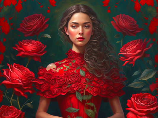Red Rose Dress Girl Diamond Art Kit