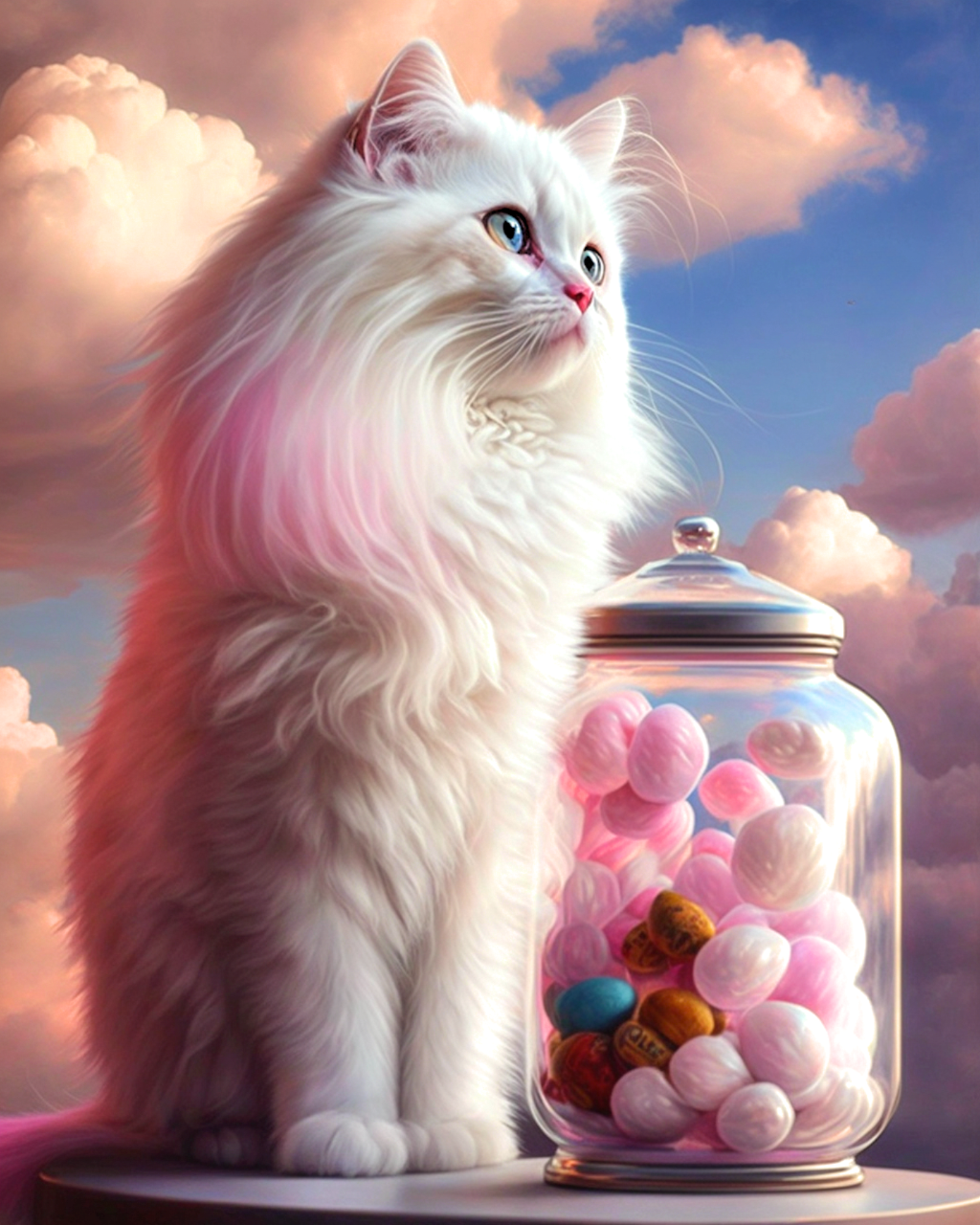 Pink Cotton Ball White Cat Diamond Art Kit