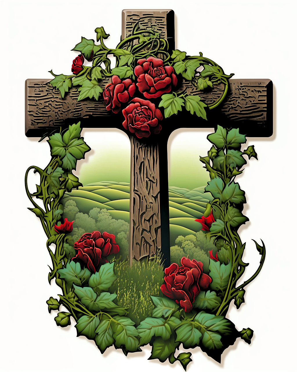 Red Flower Cross Diamond Art Kit
