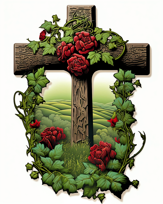 Red Flower Cross Diamond Art Kit
