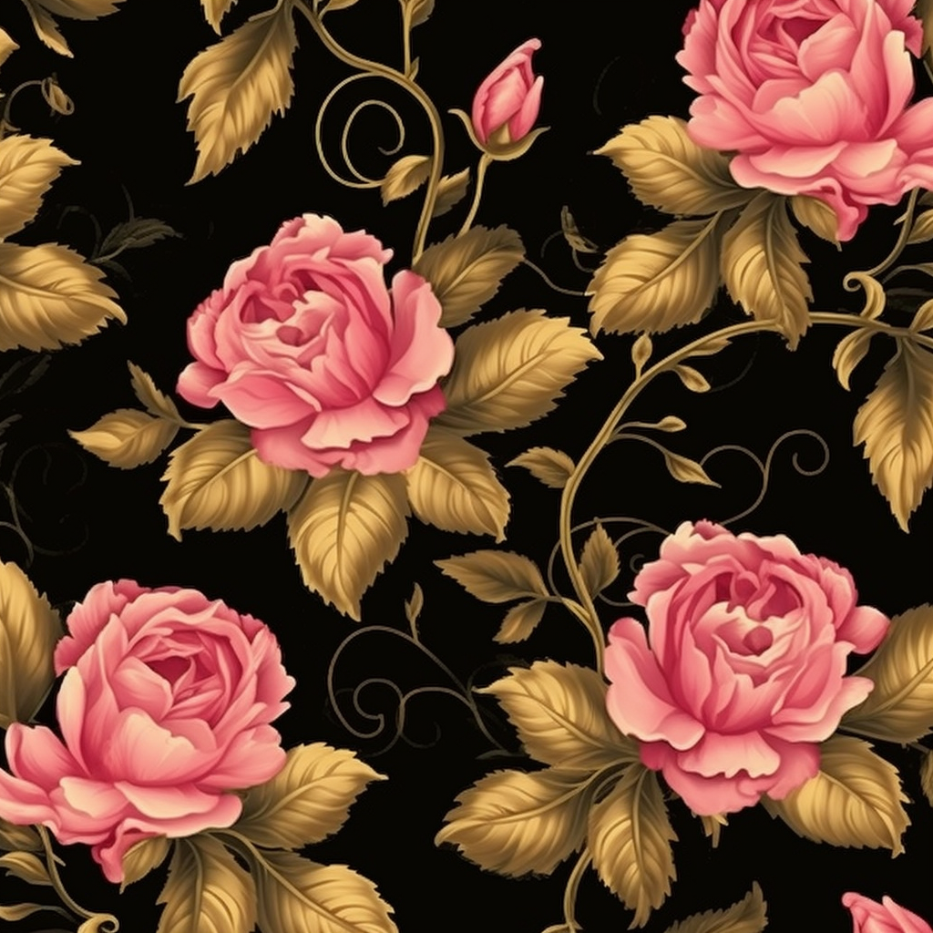 Gold Leaf Pink Flower Pattern Diamond Art Kit