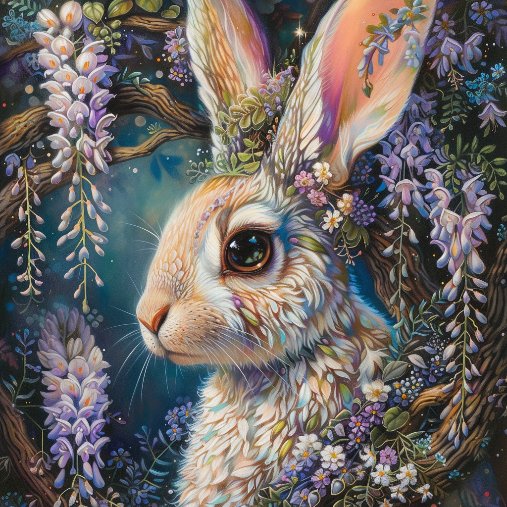 Light Purple Flower Rabbit Diamond Art Kit