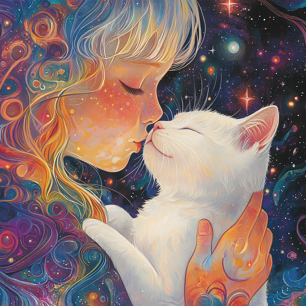 Girl White Cat Kisses Diamond Art Kit