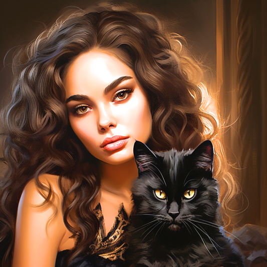 Black Cat Black Dress Woman Diamond Art Kit