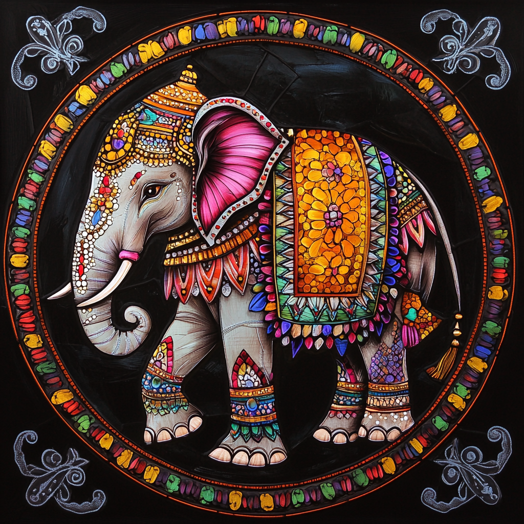 Colorful Stone Abstract Elephant Circle Diamond Art Kit