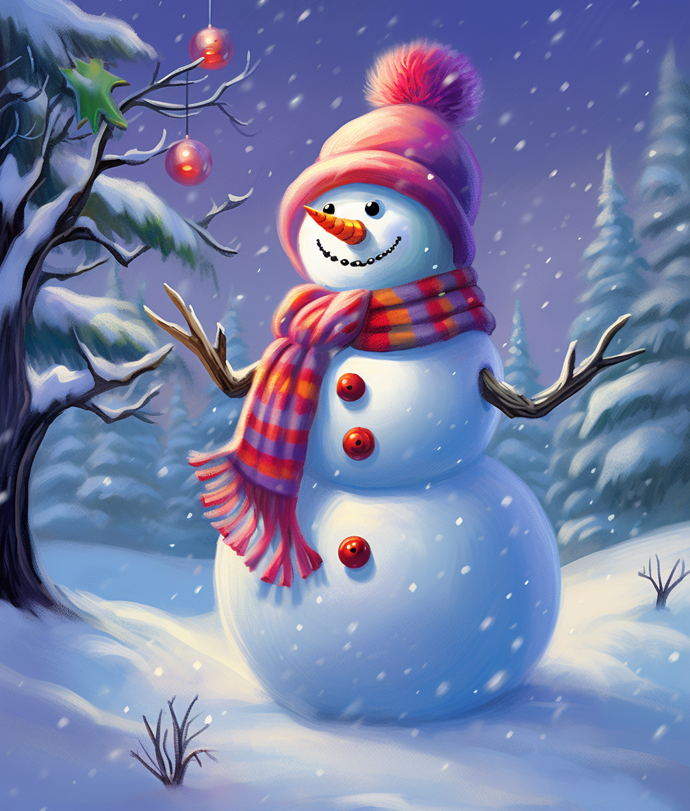 Two Red Ornaments Snowman Diamond Art Kit