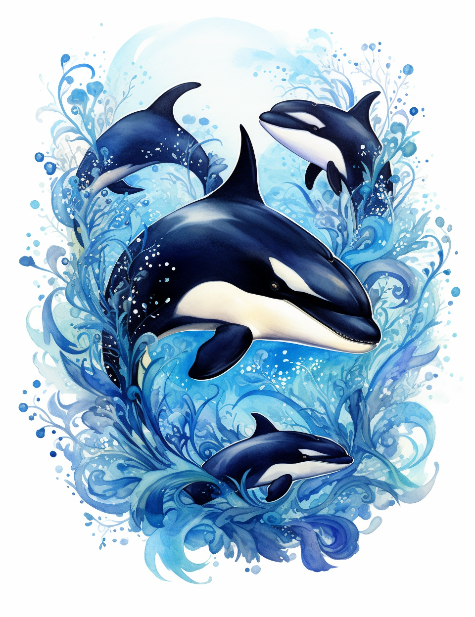 Blue Abstract Waves Orcas Diamond Art Kit