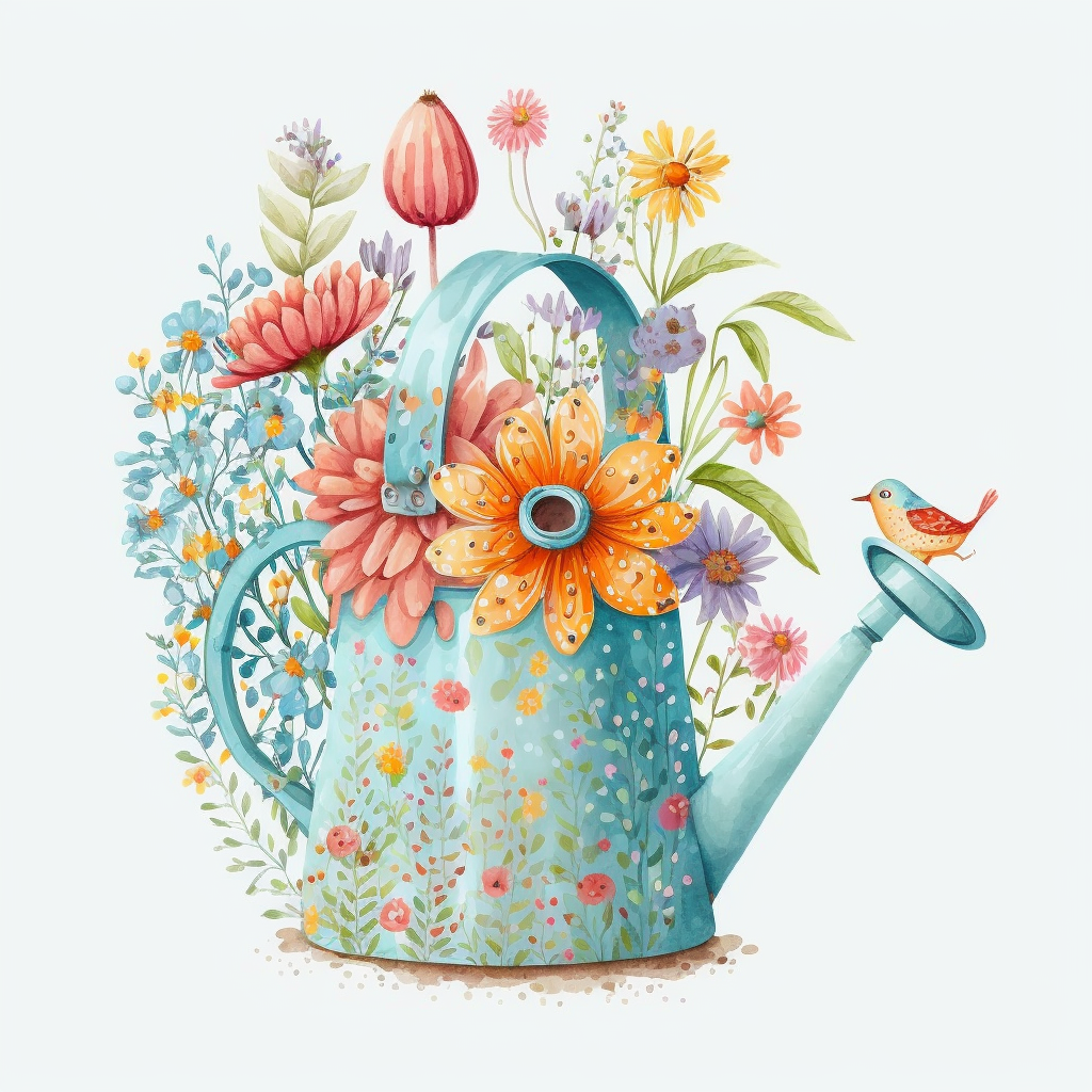 Blue Watering Can Flowers Diamond Art Kit