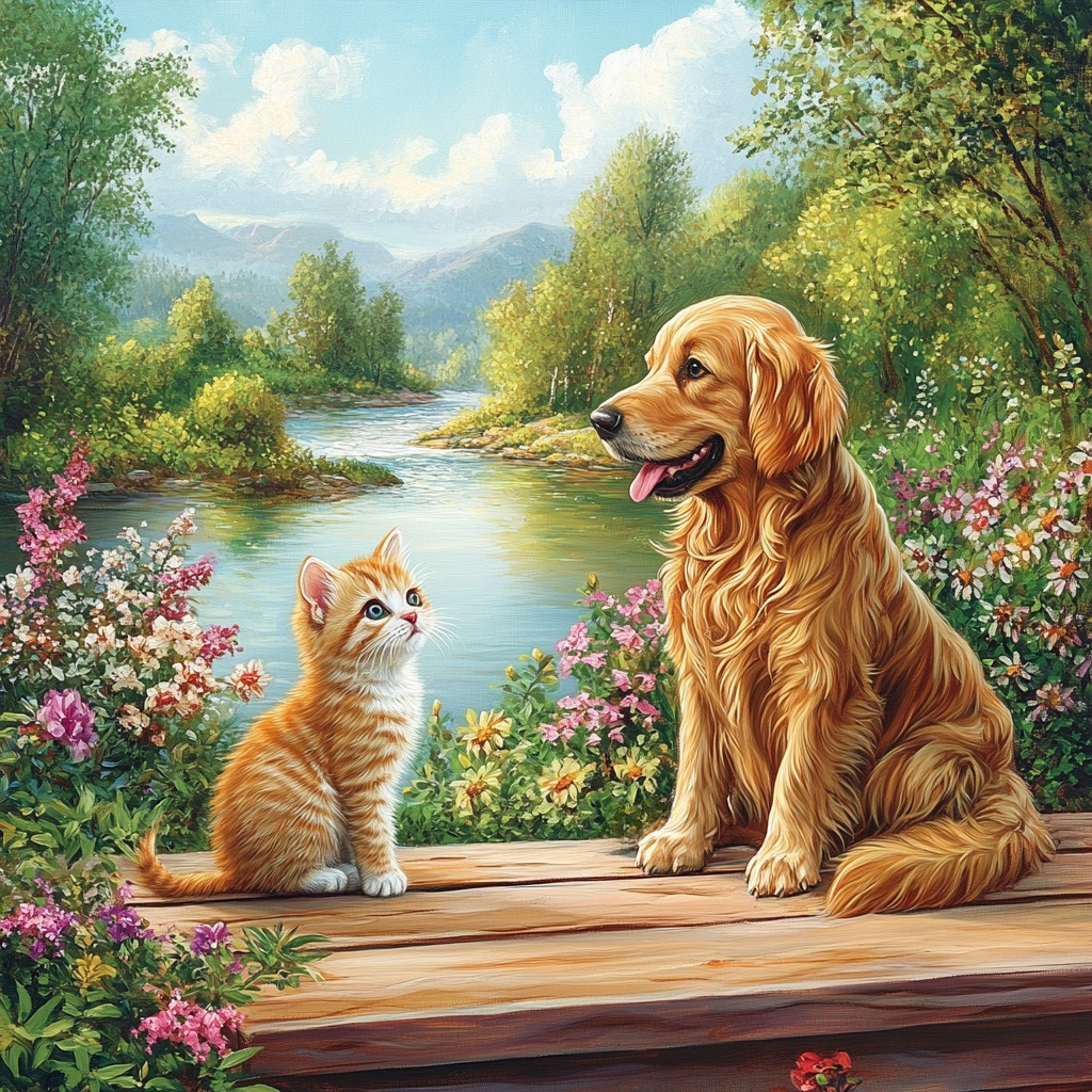 Spring Day Dog And Kitten Diamond Art Kit
