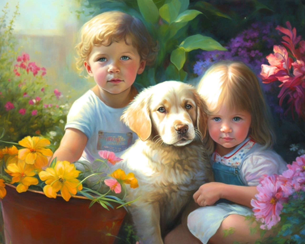 Girl Boy Yellow Lab Puppy Diamond Art Kit