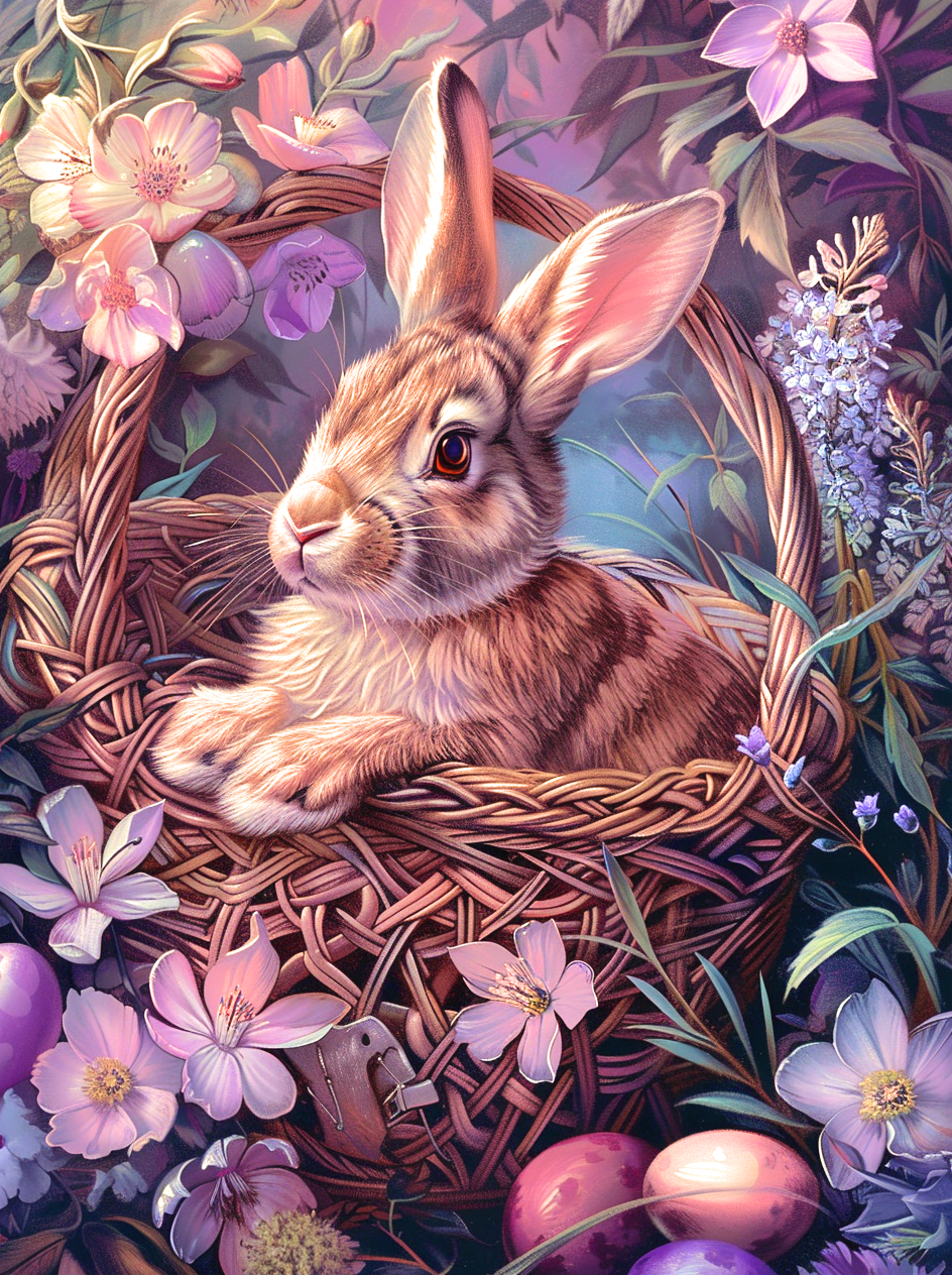 Brown Rabbit In A Basket Diamond Art Kit