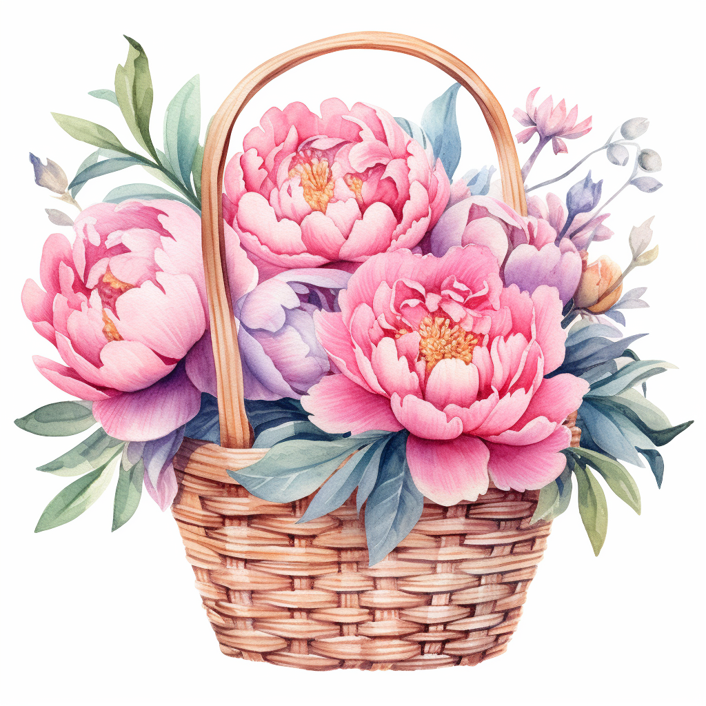 Basket Of Peonies Diamond Art Kit