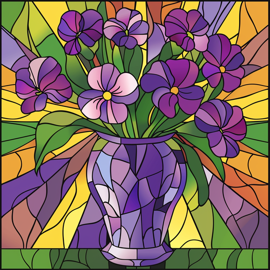 Purple Vase And Flowers Abstract Diamond Art Kit