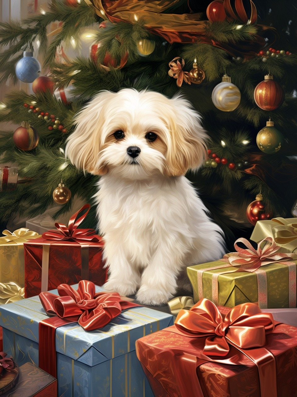 Puppy By The Christmas Tree Diamond Art Kit