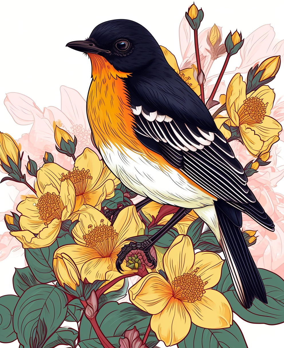 Narcissus Flycatcher Bird Abstract Diamond Art Kit