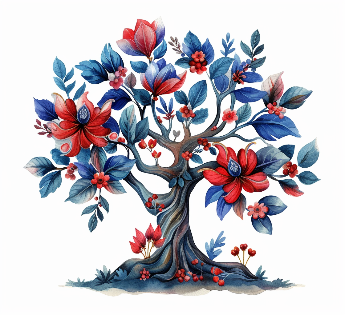 Blue Red Flower Tree Diamond Art Kit