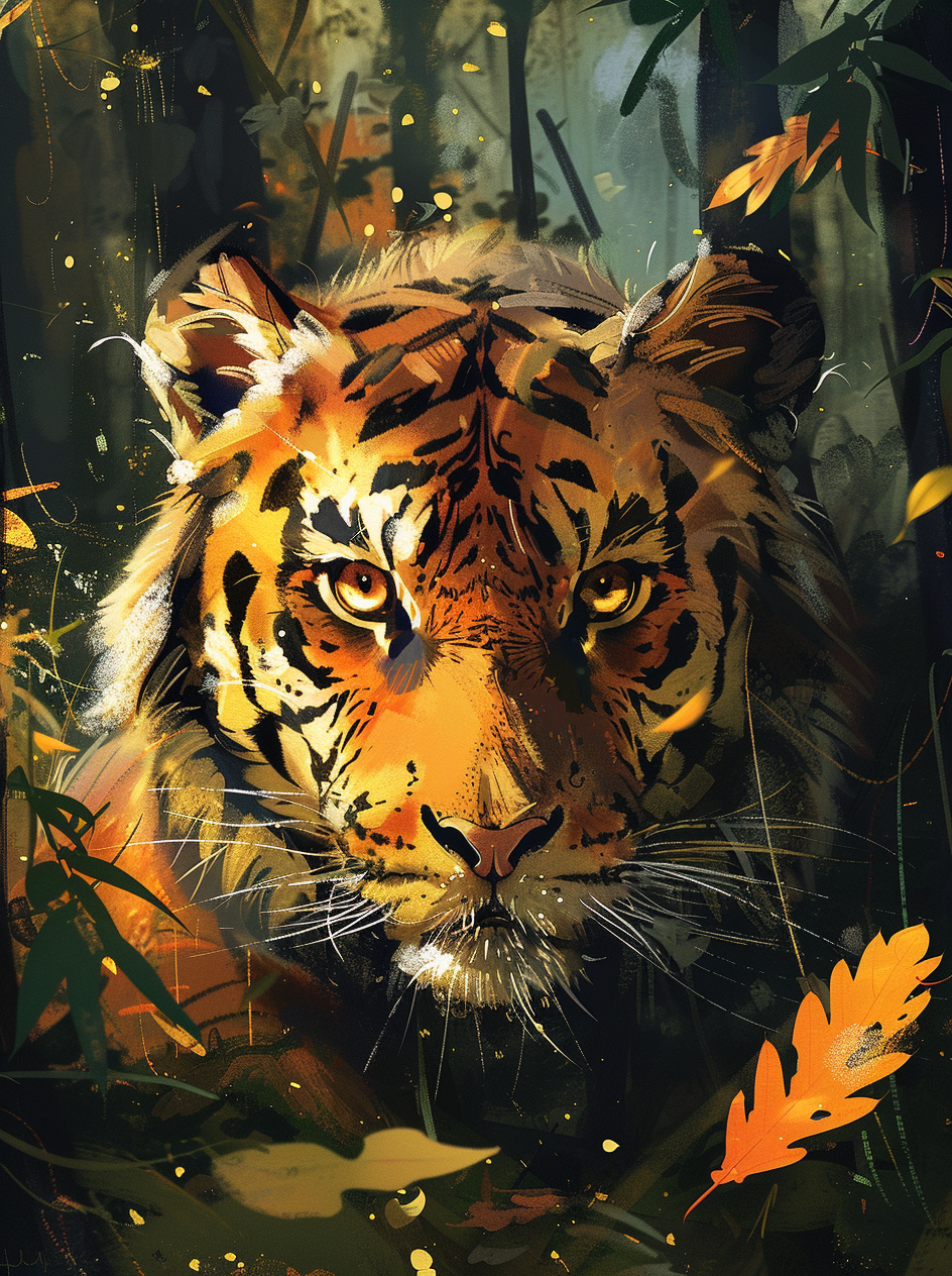 Tiger And Leaves Sunlight Diamond Art Kit