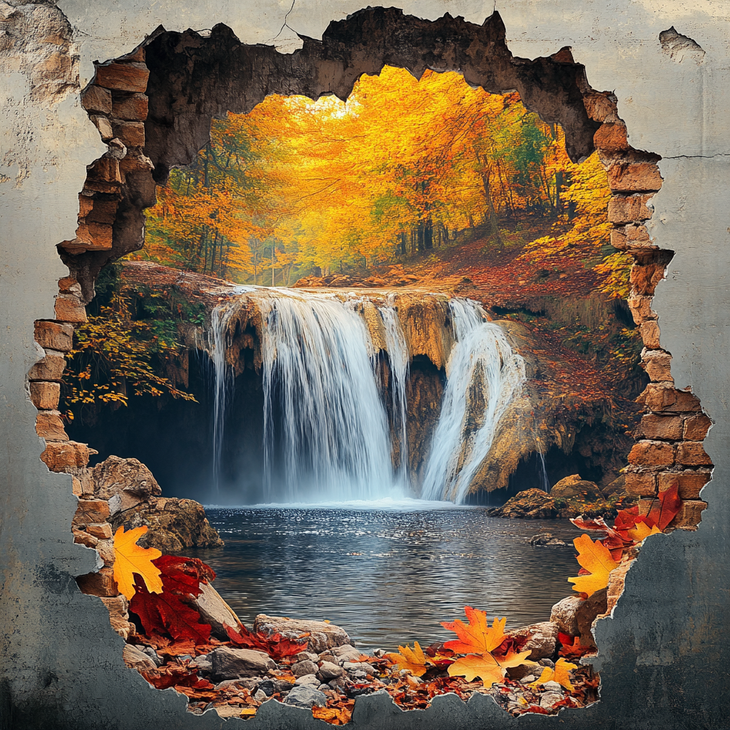 Cracked Brick Wall Fall Leaf Diamond Art Kit