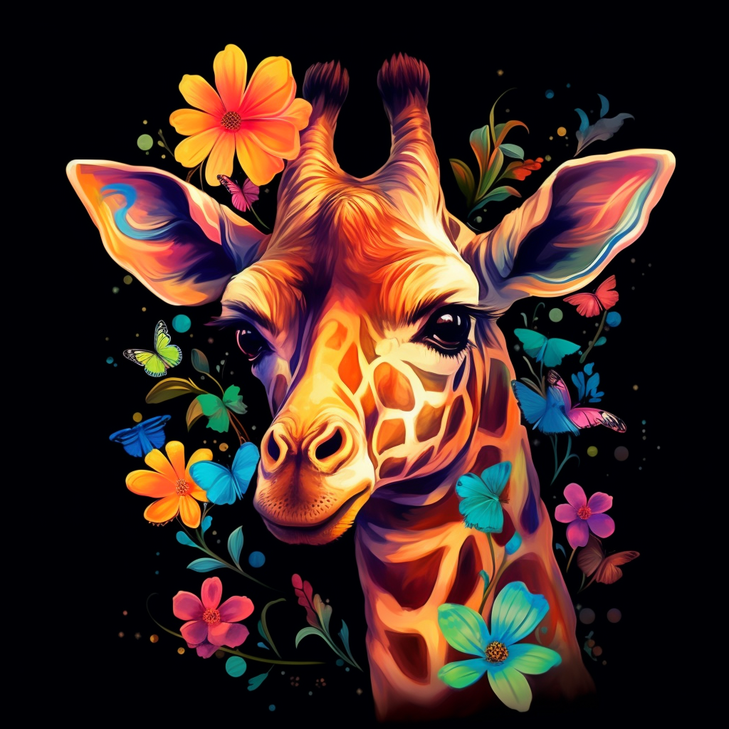 Baby Giraffe Bright Flowers Diamond Art Kit