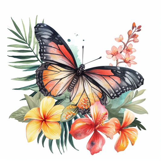 Tropical Flower Butterfly Watercolor Diamond Art Kit