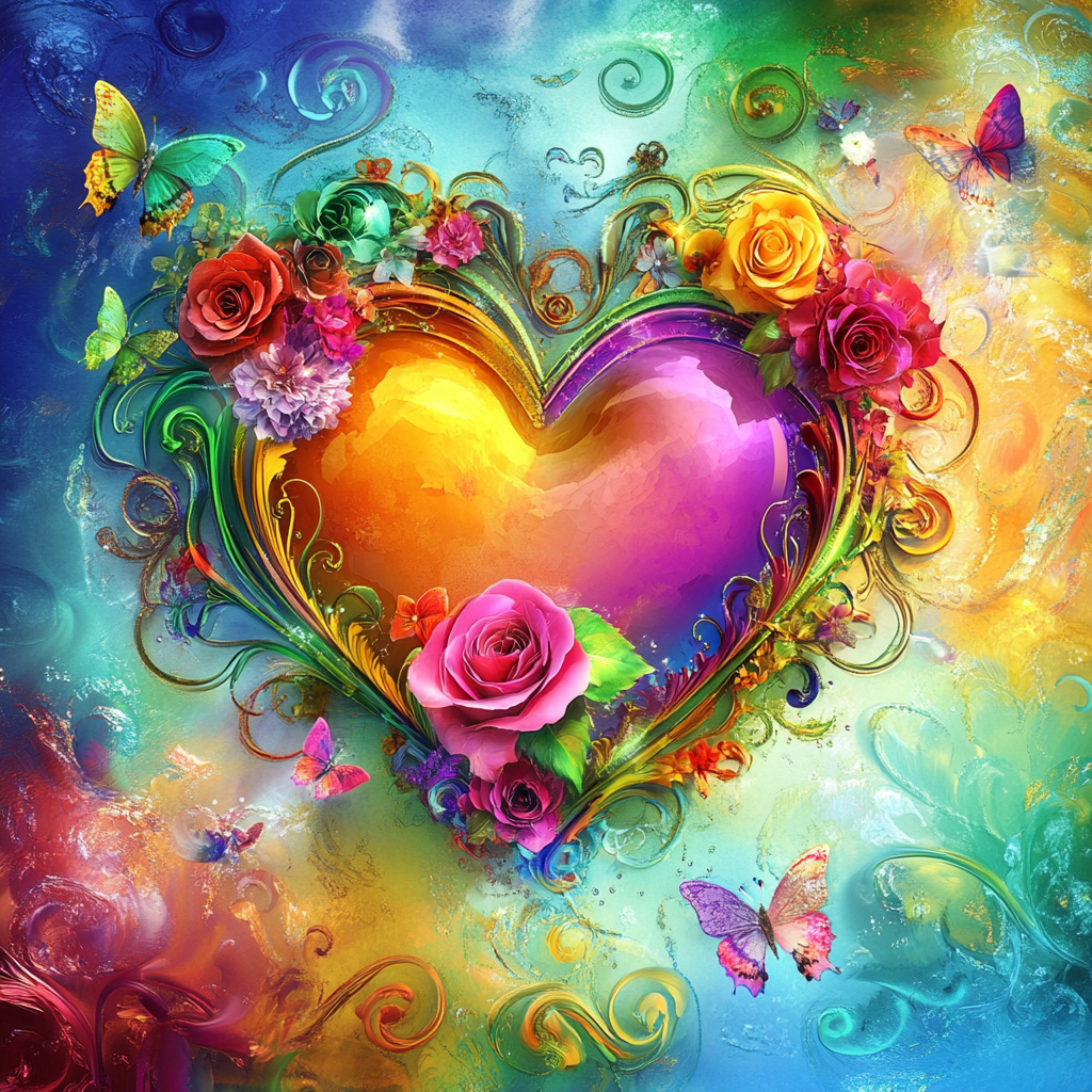 Rainbow Roses And Heart Diamond Art Kit