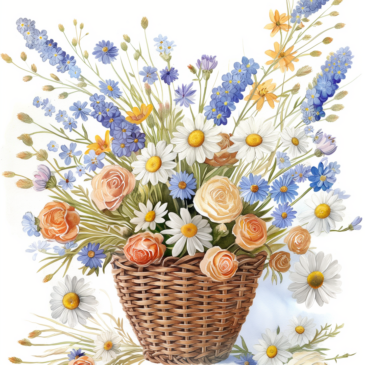Brown Basket Of Flowers Diamond Art Kit