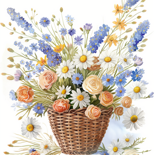 Brown Basket Of Flowers Diamond Art Kit