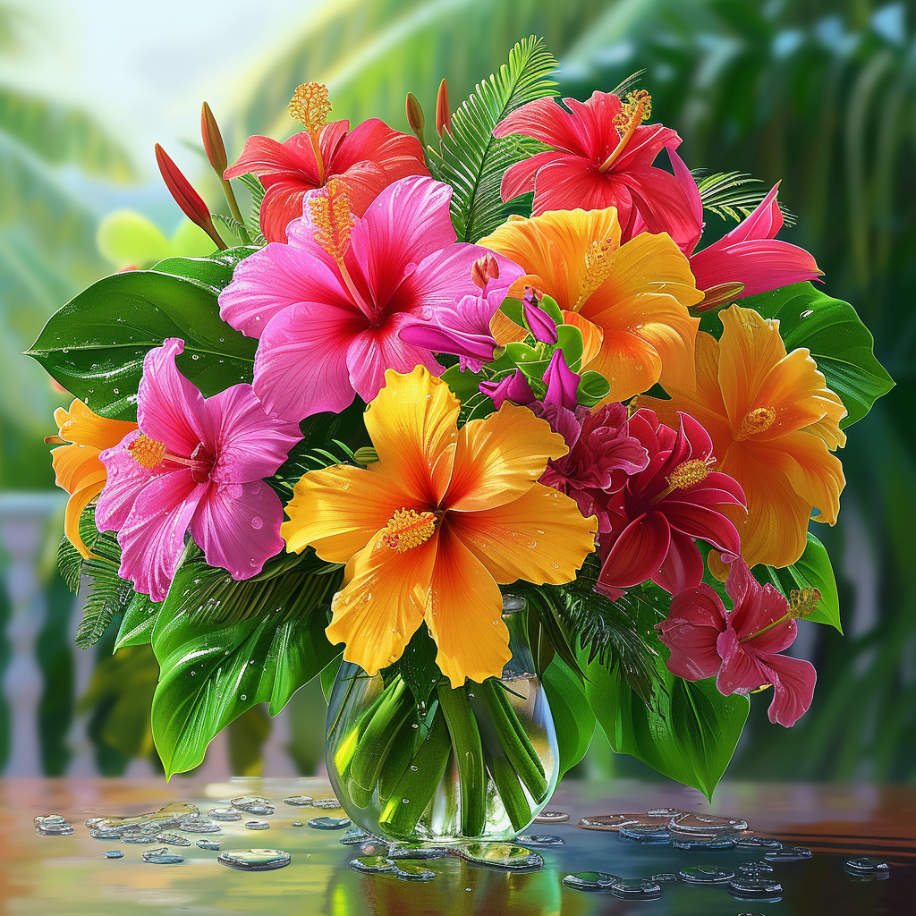 Vase Of Tropical Flowers Diamond Art Kit