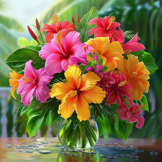 Vase Of Tropical Flowers Diamond Art Kit