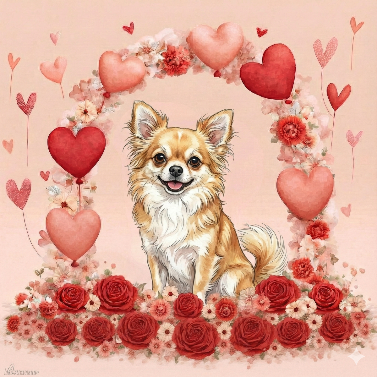 Happy Valentines Day Longhaired Chihuahua Diamond Art Kit