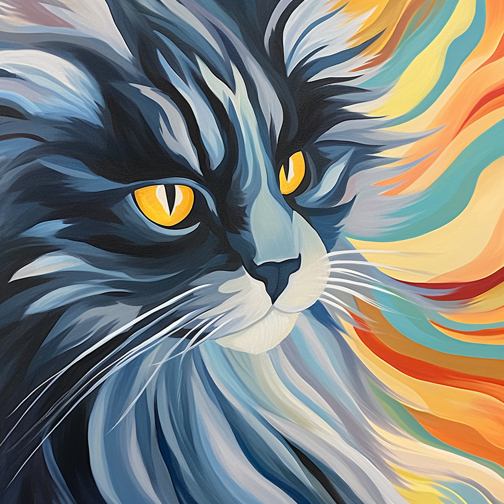 Swirl Paint Black Grey Cat Diamond Art Kit