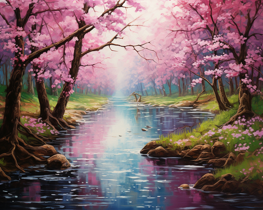 Pink Flower River Diamond Art Kit