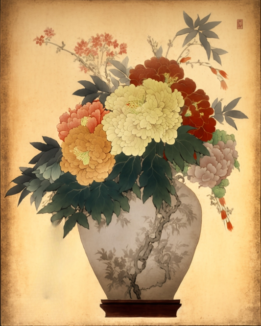 Yellow Background Vase Of Flowers Diamond Art Kit
