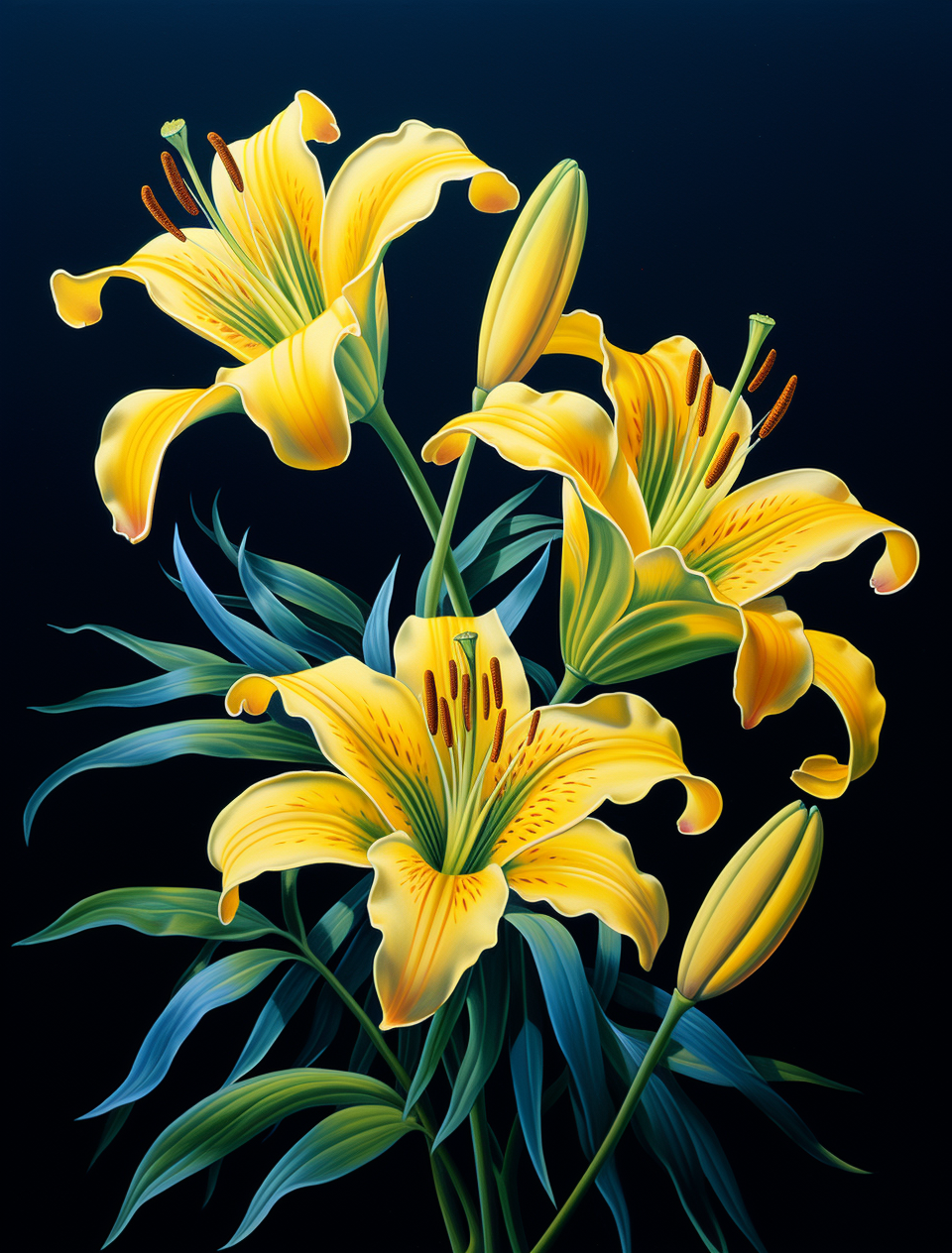 Dark Background Three Yellow Lilies Diamond Art Kit
