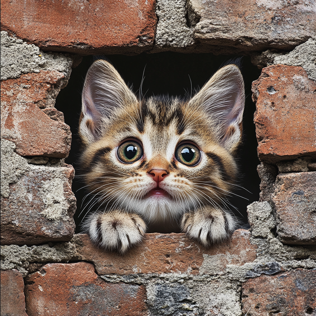 Striped Kitten Brick Wall Diamond Art Kit