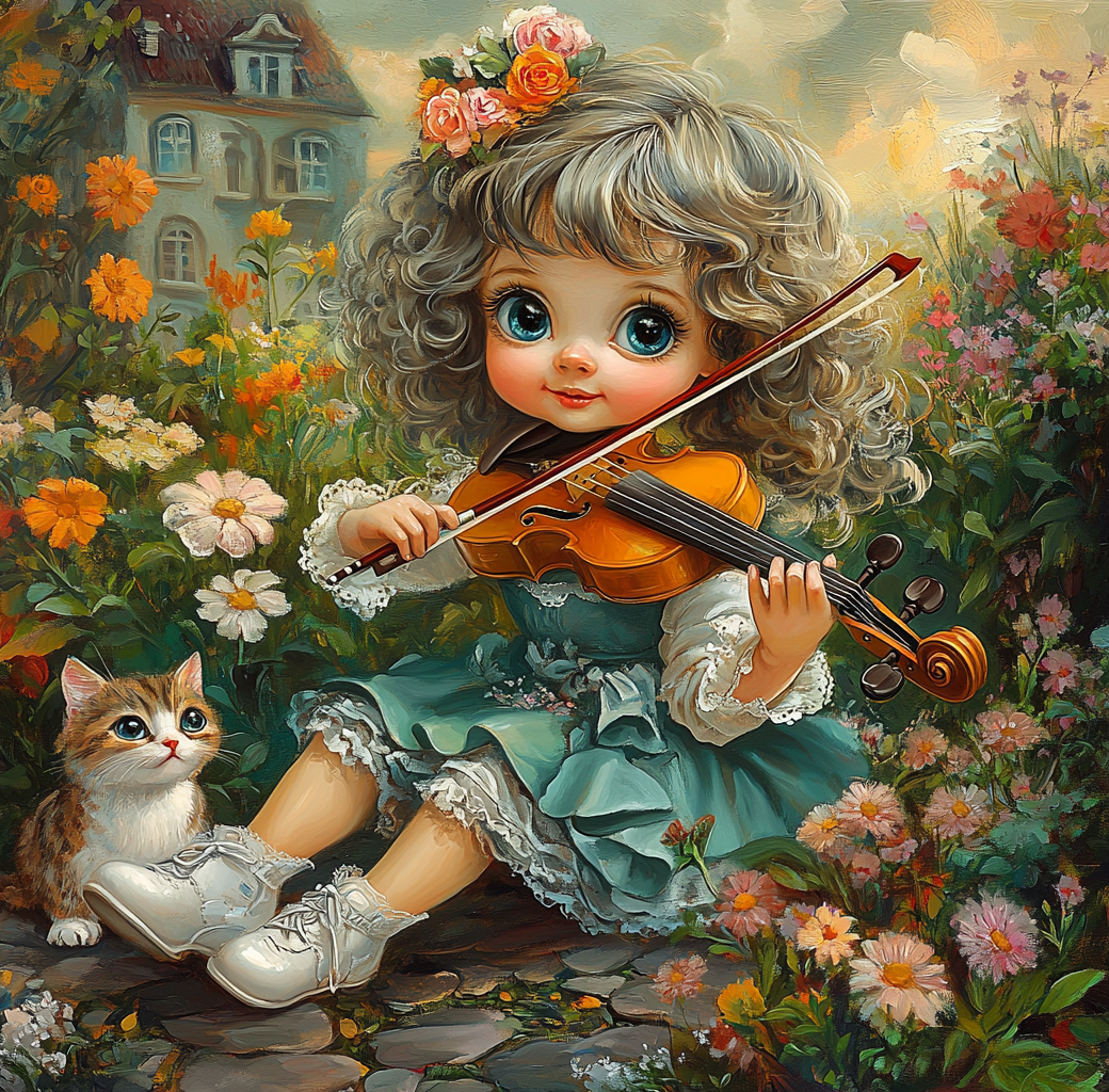 Bigeye Violin Girl Cat Diamond Art Kit