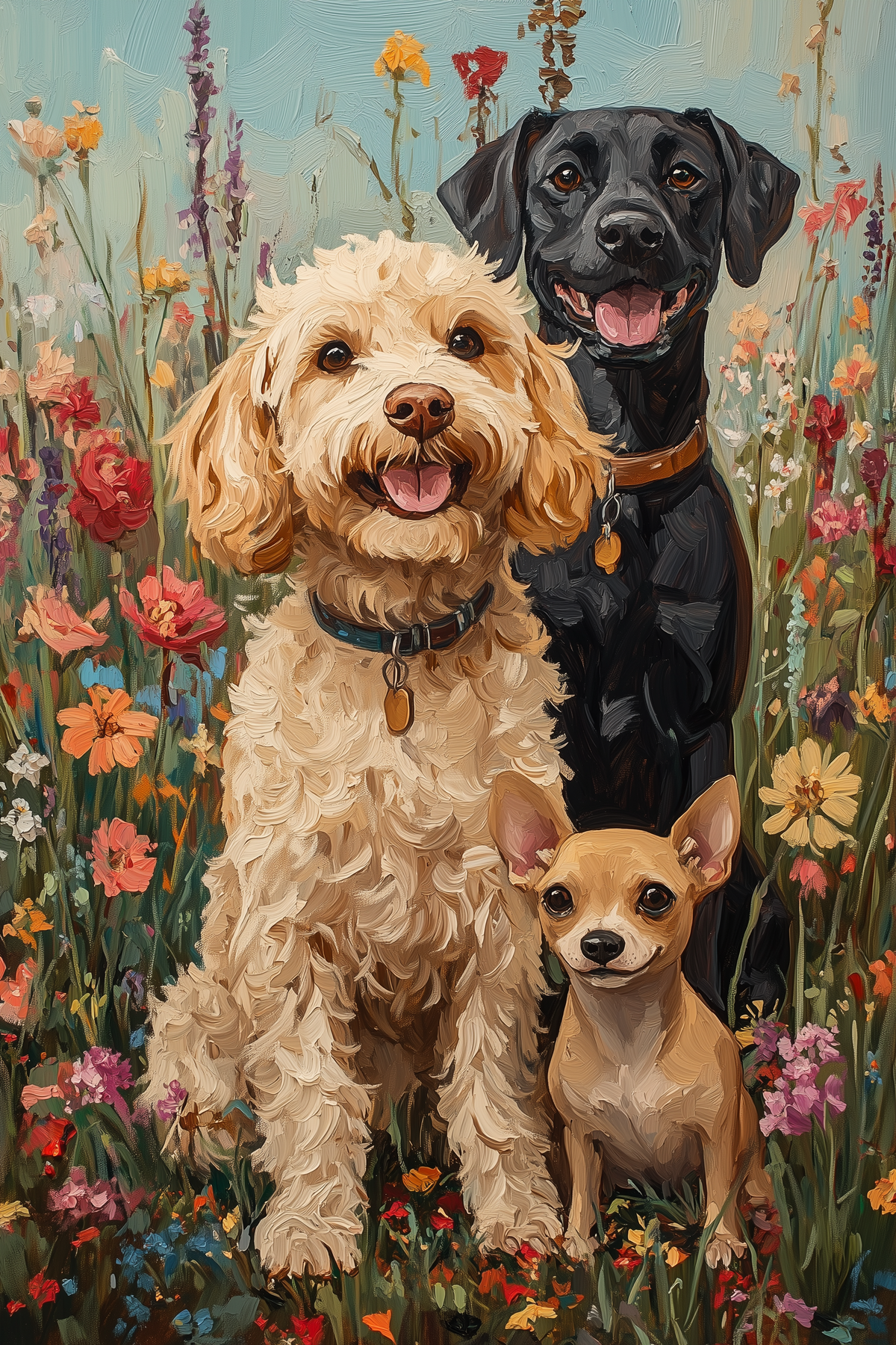 Three Dogs In Flowers Diamond Art Kit