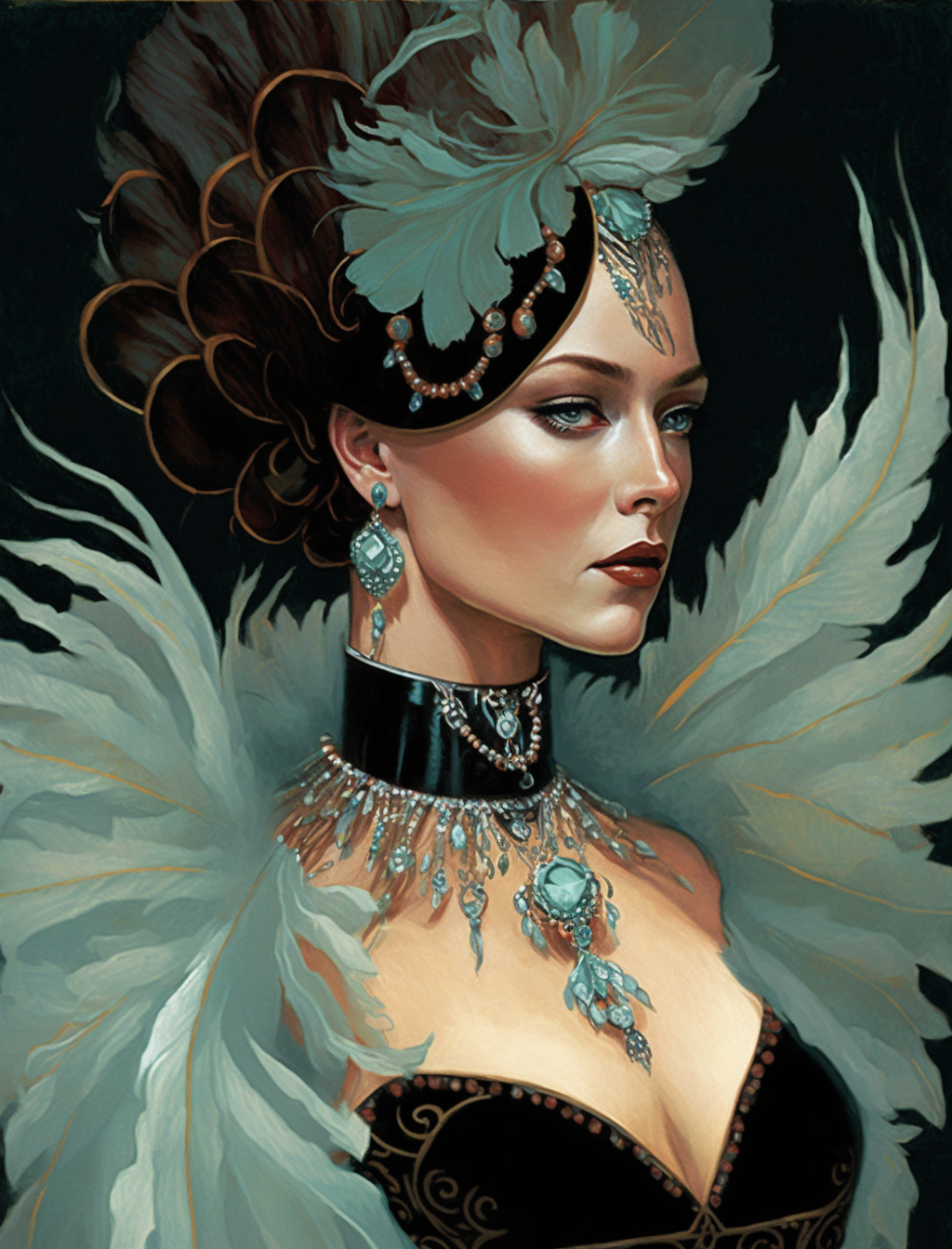 Green Feather Boa Deco Woman Diamond Art Kit