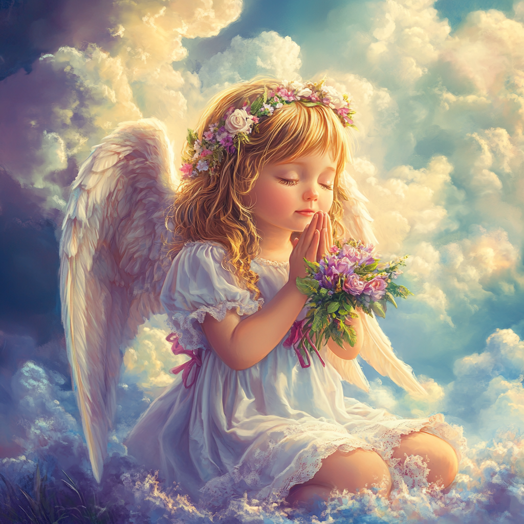 Praying Little Angel Clouds Diamond Art Kit