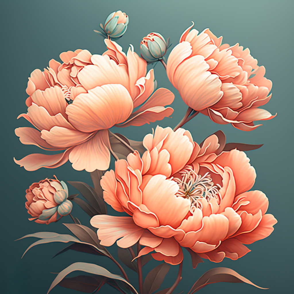 Three Peach Peonies Diamond Art Kit