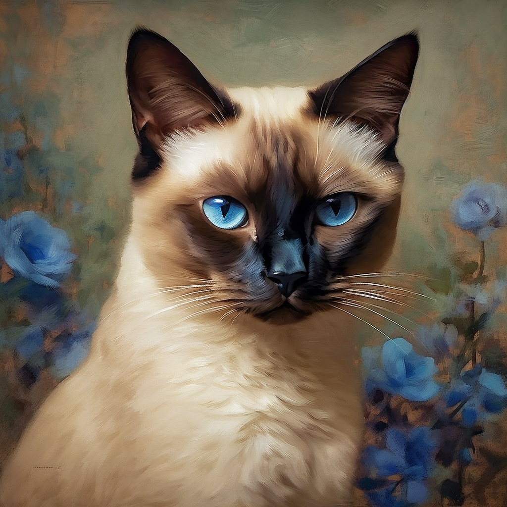 Blue Flower Siamese Diamond Art Kit