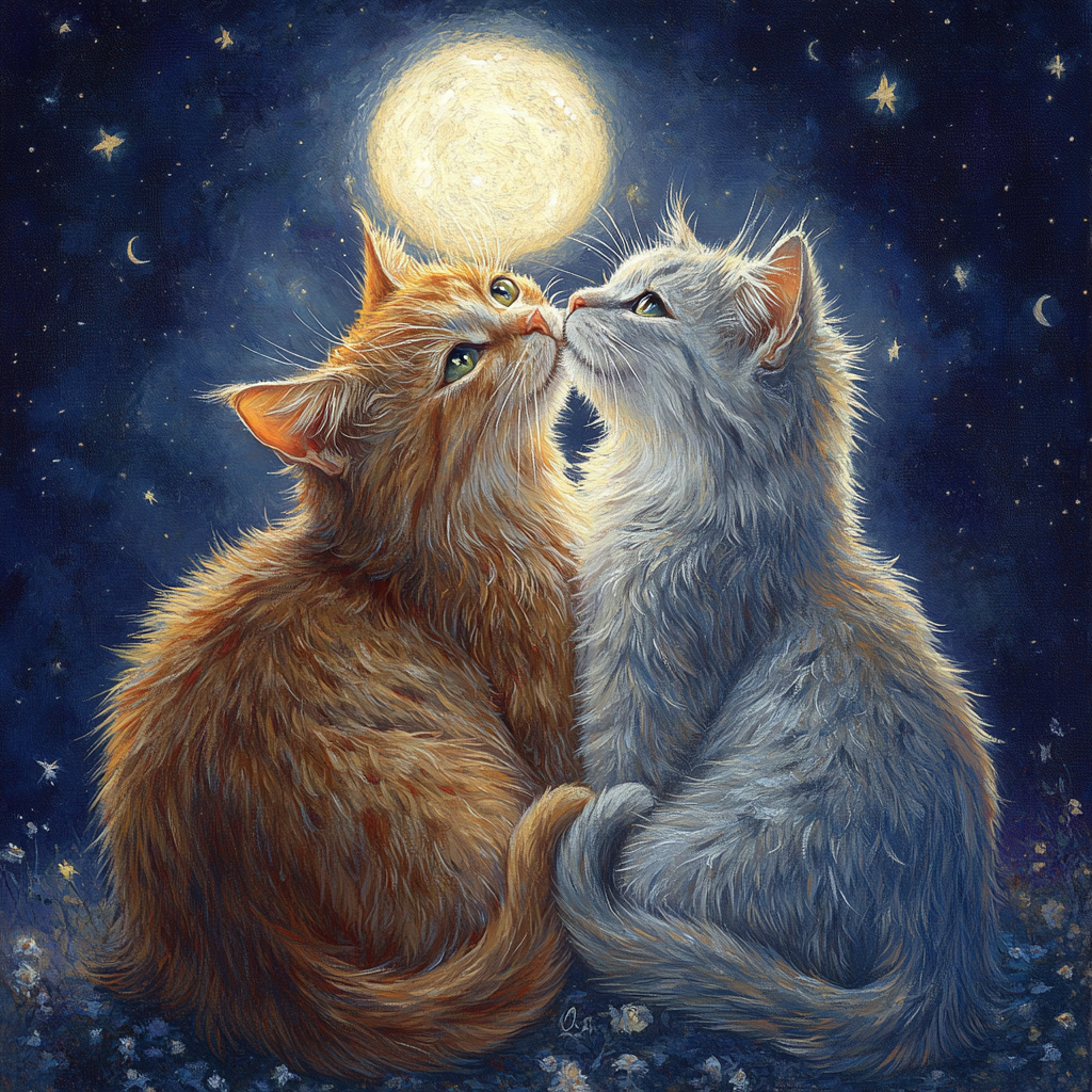 Two Long Hair Cats Moon Diamond Art Kit