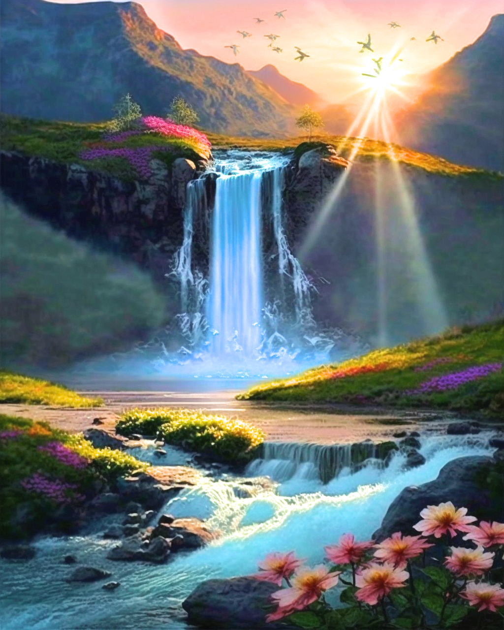 Waterfall At Sunrise Diamond Art Kit
