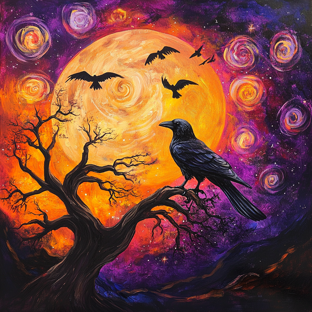Fiery Moon Raven Diamond Art Kit