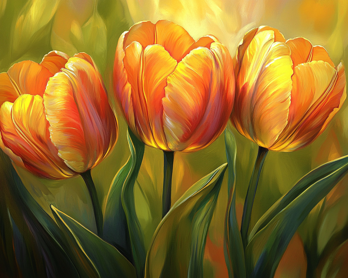 Three Orange And Yellow Tulips Diamond Art Kit