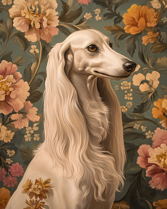 Vintage Flower Saluki Dog Diamond Art Kit