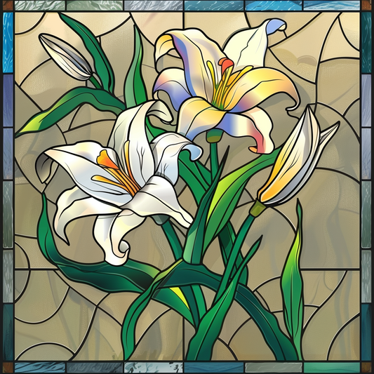 Two White Lily Abstract Diamond Art Kit