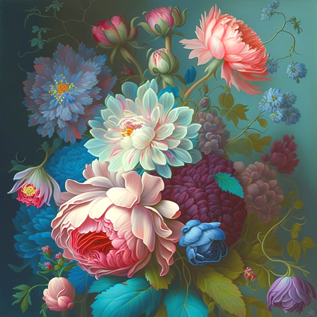 Teal Background Flowers Diamond Art Kit